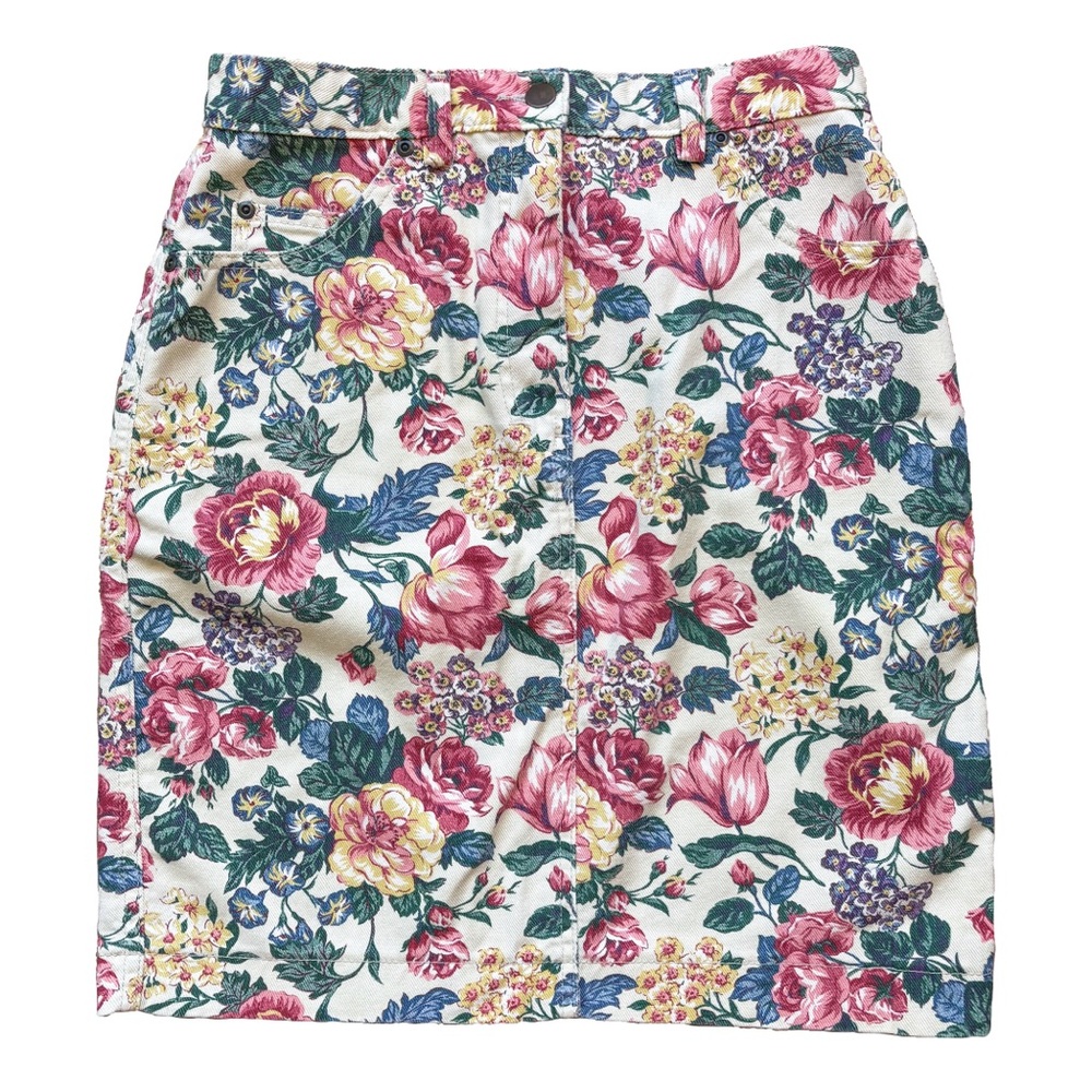 Vintage Gotcha Covered 80s 90s floral denim pencil mini skirt size 10